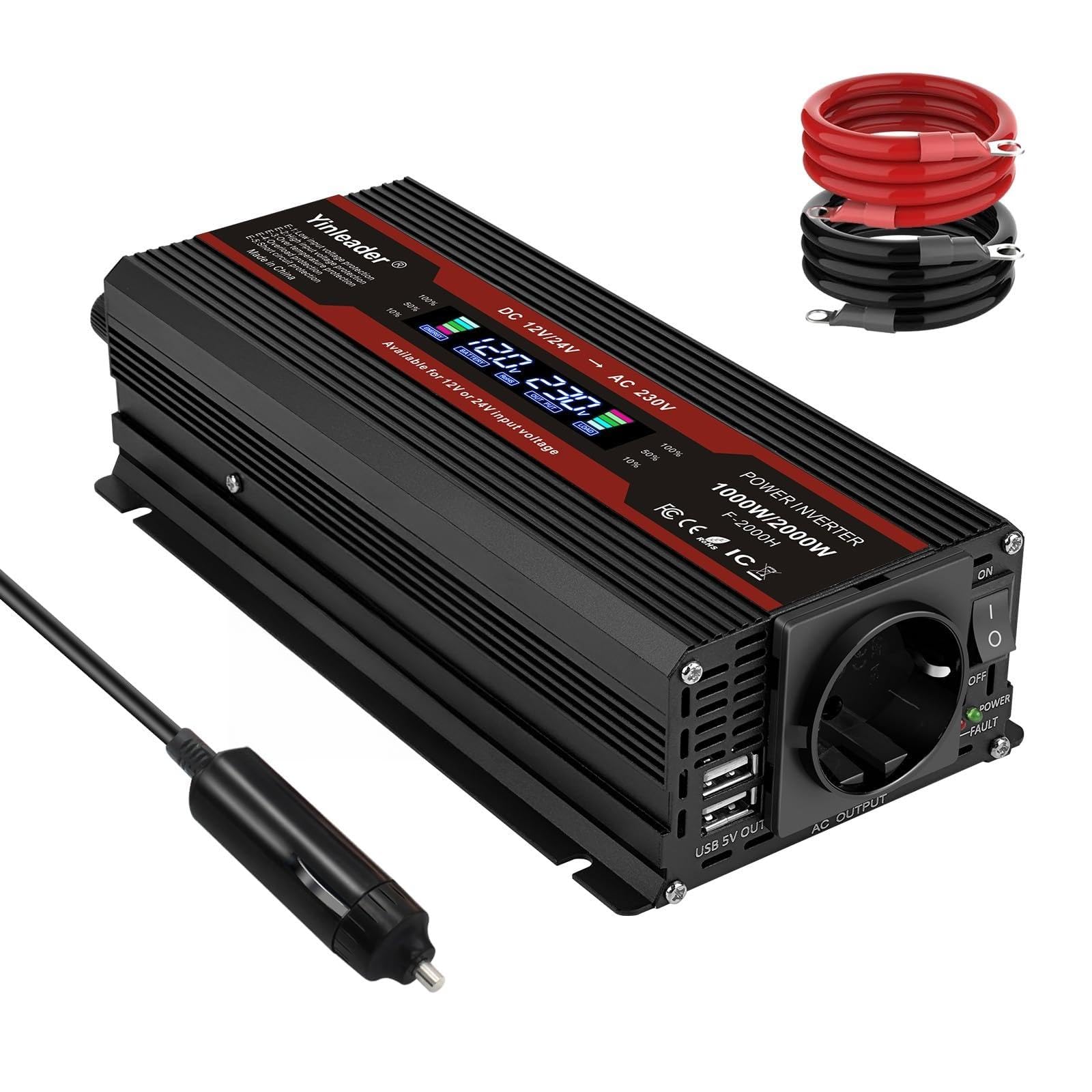 Yinleader Convertisseur 12V/24V vers 230V 1000W, Onduleur Auto-Détection