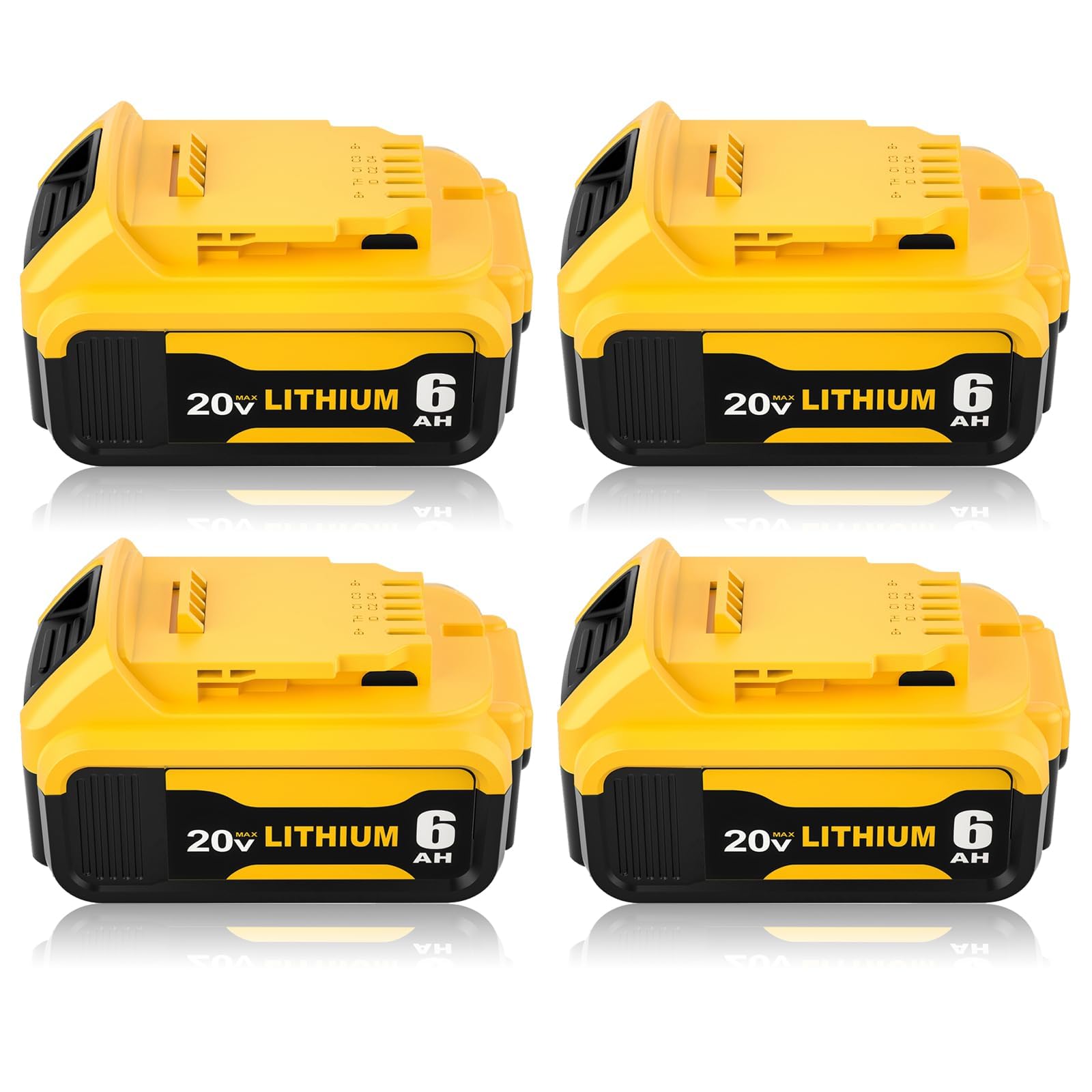 4Pack 20V 6000mAh Replacement for Dewalt 20V Lithium Battery Max DCB200 DCB206 DCB201 DCB203 DCB181 DCB180 DCD/DCF/DCG/DCS Series