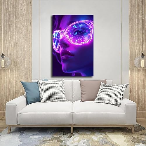 Miniatura 5 de Cyberpunk Neon Portrait Wall Art  Retro Futuristic Abstract Canvas  Vibrant Purple Pink Blue Home Decor Canvas Poster Wall Art Decor Print Picture
