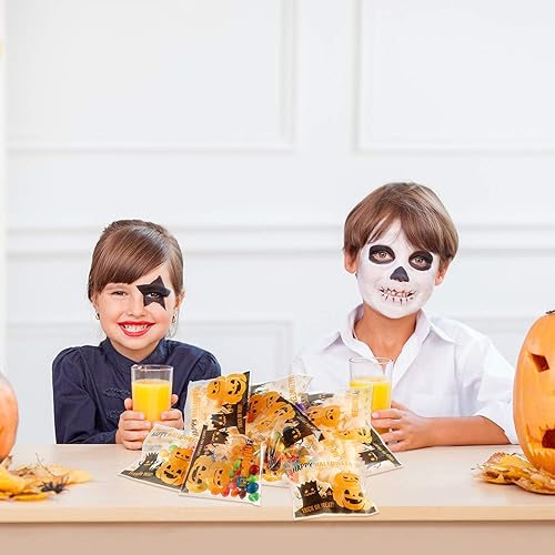 Miniatura 4 de 100 bolsas de golosinas de Halloween, bolsas de caramelo autoadhesivas transparentes de celofán, bolsas de plástico para galletas de celofán para