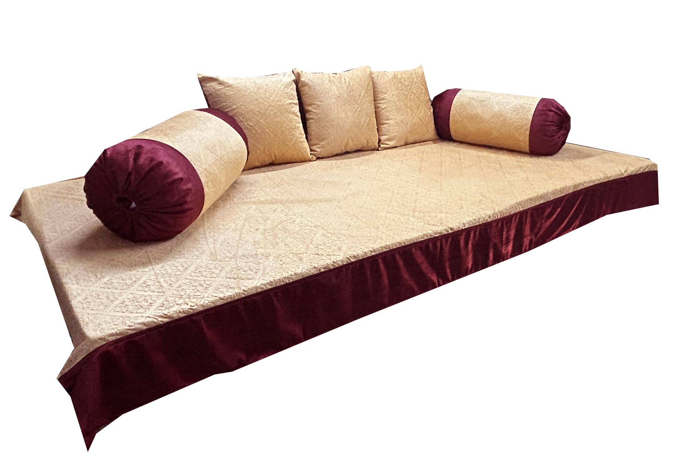 PINK PARROT Pinkparrot Satin Diwan Set Covers 6 Pieces Designer Standard Diwan Set (1 Single Bedsheet, 2 Bolster Covers, 3 Cushion Covers) D-85(Maroon)-image-27