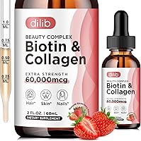 Vista 1 de Liquid Biotin & Collagen & Keratin Hair Growth Drops 60,000mcg (2oz) Marine Collagen Peptides - Supports Hair Growth, Radiant Skin, Strong Nails