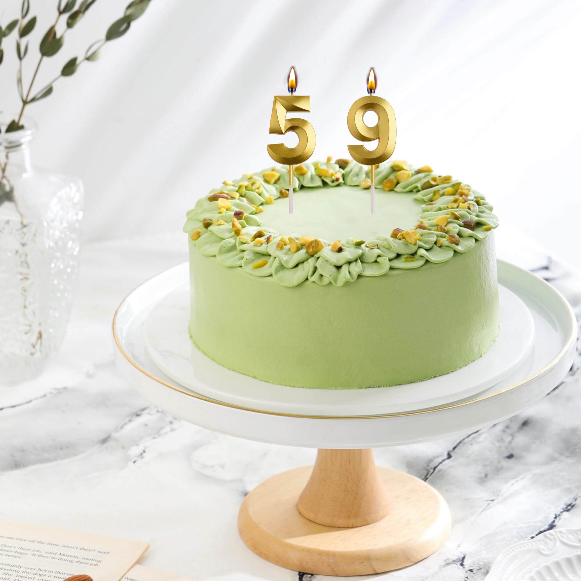 AOOLADA 59th / 95th Birthday Candles - Gold Number Cake Toppers With Crown Design, Set Of 2