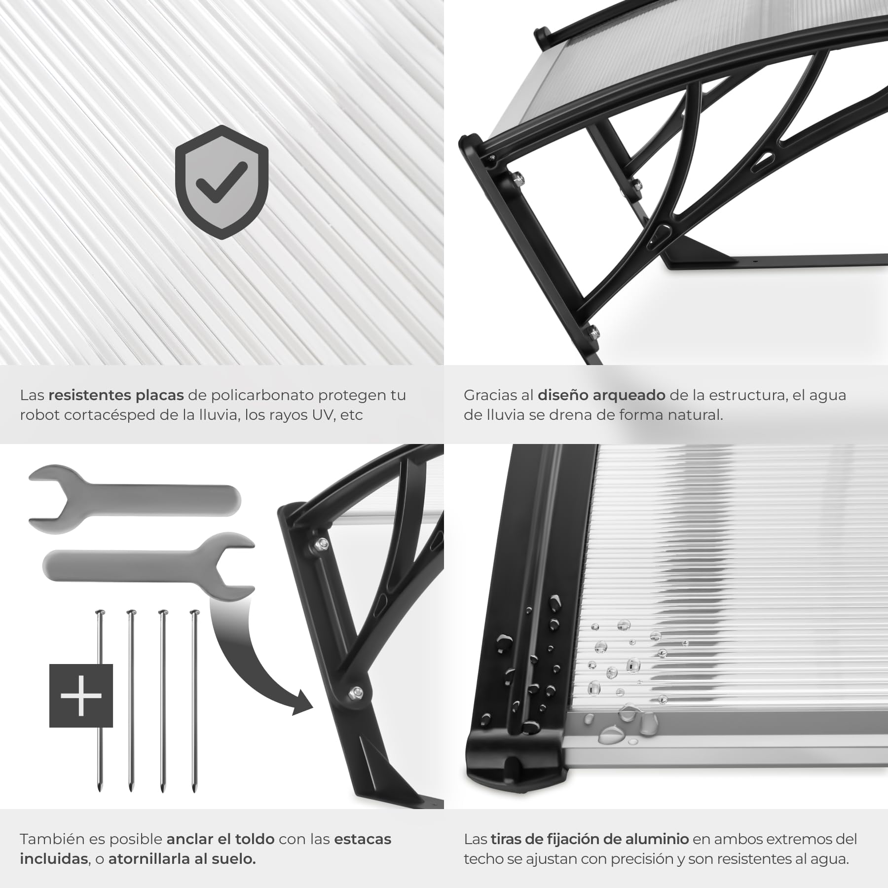 tectake® Garaje para Robot Cortacesped con Estructura Metálica Reforzada, Techo Abovedado Robot cortacesped para Drenaje Eficiente, Casa Jardin Lluvia - 100 x 81 x 48 cm Transparente