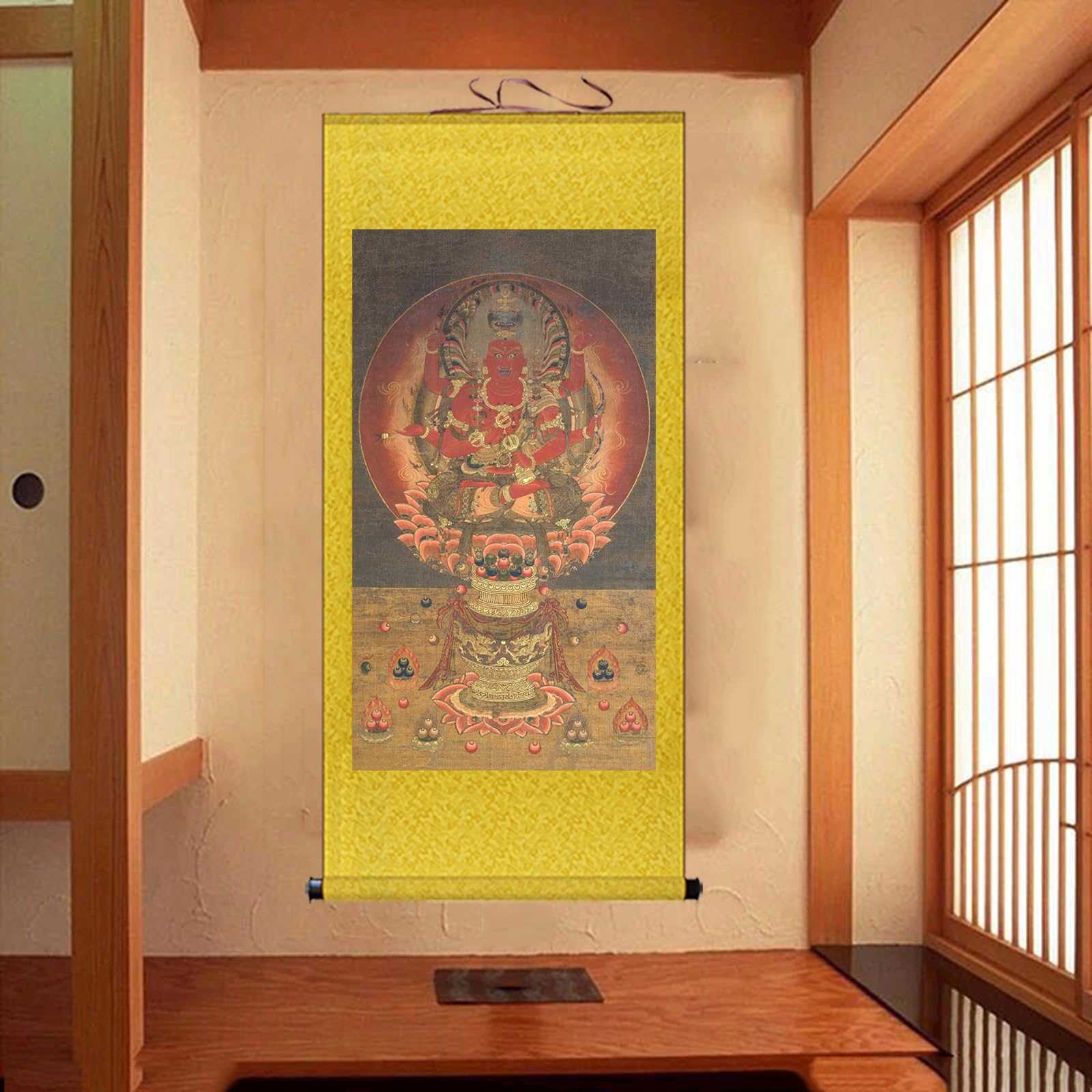 Amazon｜掛け軸／掛軸【明王】愛染明王座像 守護神 彩色 仏画 複製画