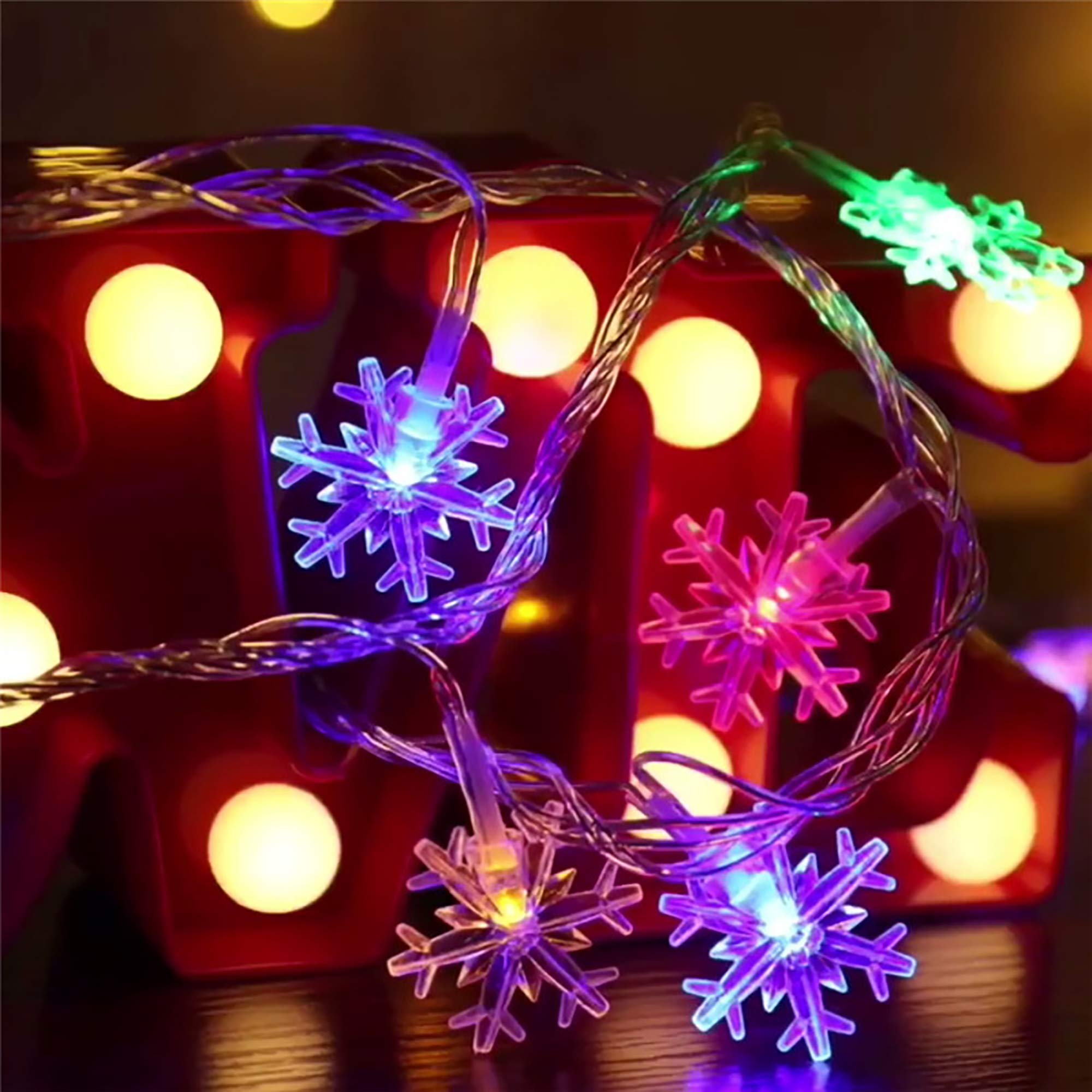 Cadena De Luces LED Copo De Nieve Guirnaldas Lámpara De Navidad Habitacion Fiesta Jardín Bodas Césped Luz Decorativa De Hadas 20/40/80 Leds,Colorful,3m-USB
