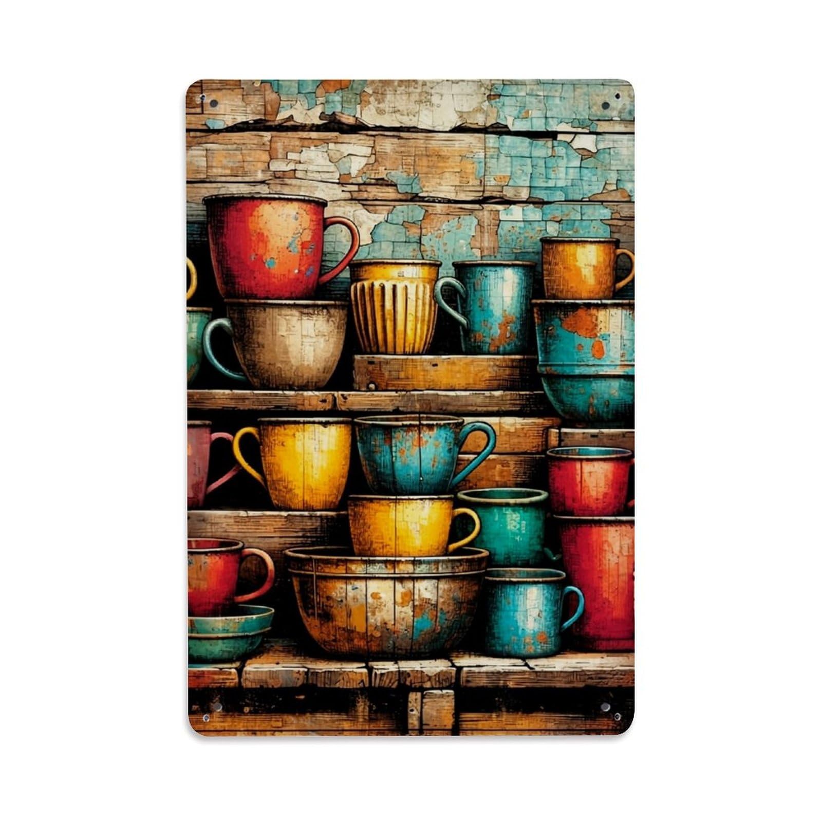 Jdfenggu Vintage Rustic Colorful Metal Cups Retro Metal Tin Sign, Decor Art Poster For Bar, Home, Man Cave, Kitchen, Laundry Room Gift 8X12inch