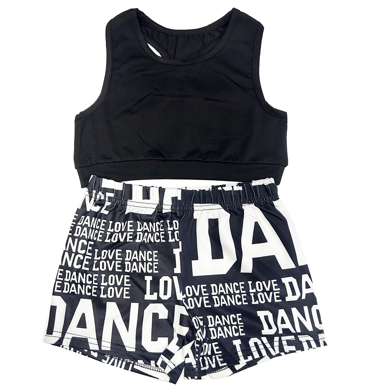 TACKTIMES 2Pcs Girls Sleeveless Crop Top with Shorts Outfit Set for Athletic Leotard Dancing Swimming Gymnastics Dancewear