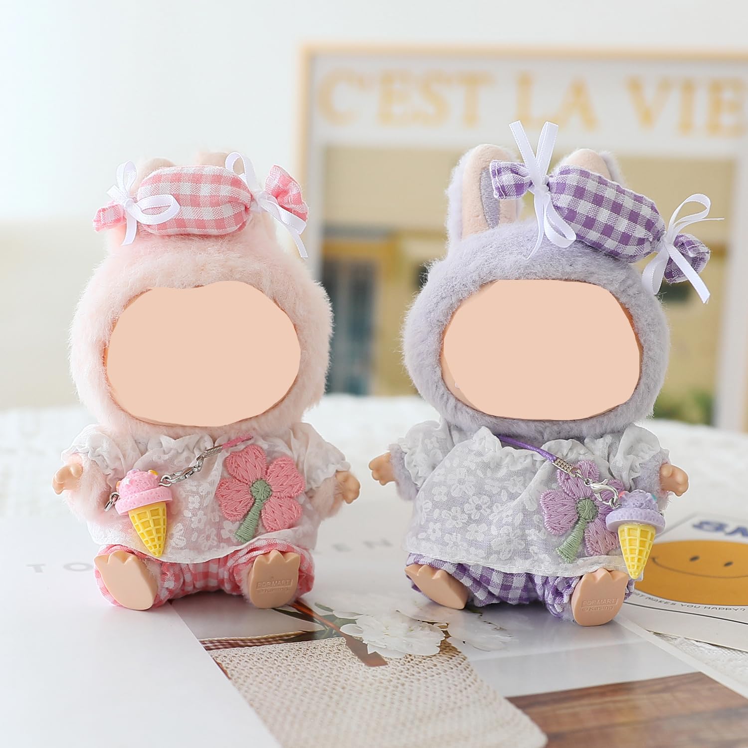 Amazon.com: Clothes for Labubu Doll,Clothes for Dolls Accessories,Four-Leaf  Clover Candy Summer Replacement Outfit Set 5 Pieces Suitable for Labubu  15&17cm ,Adorable Dress-Up Accessories for Doll (Pink) : Toys & Games