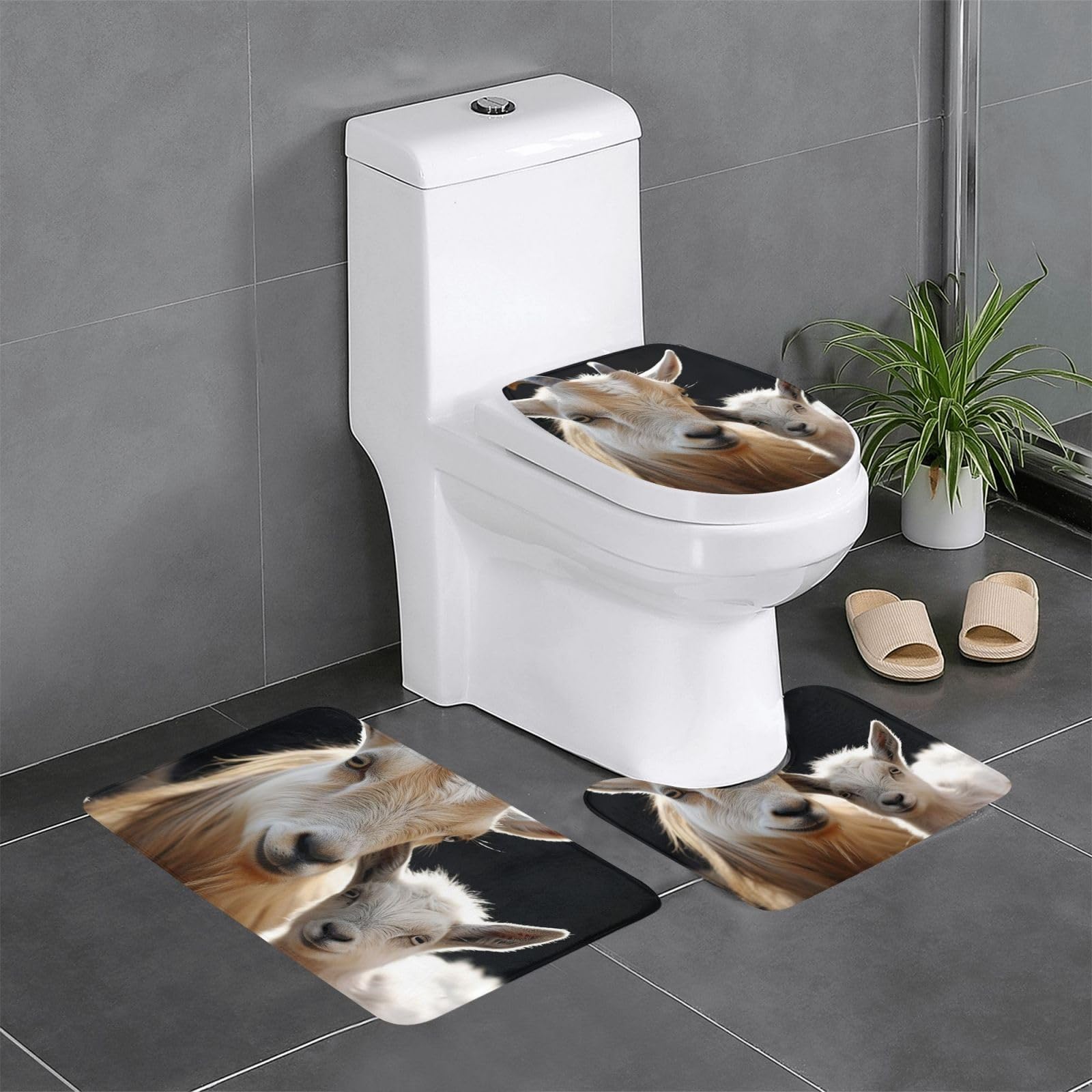 Tapis de bain chèvre mignonne antidérapant avec tapis contour WC en U