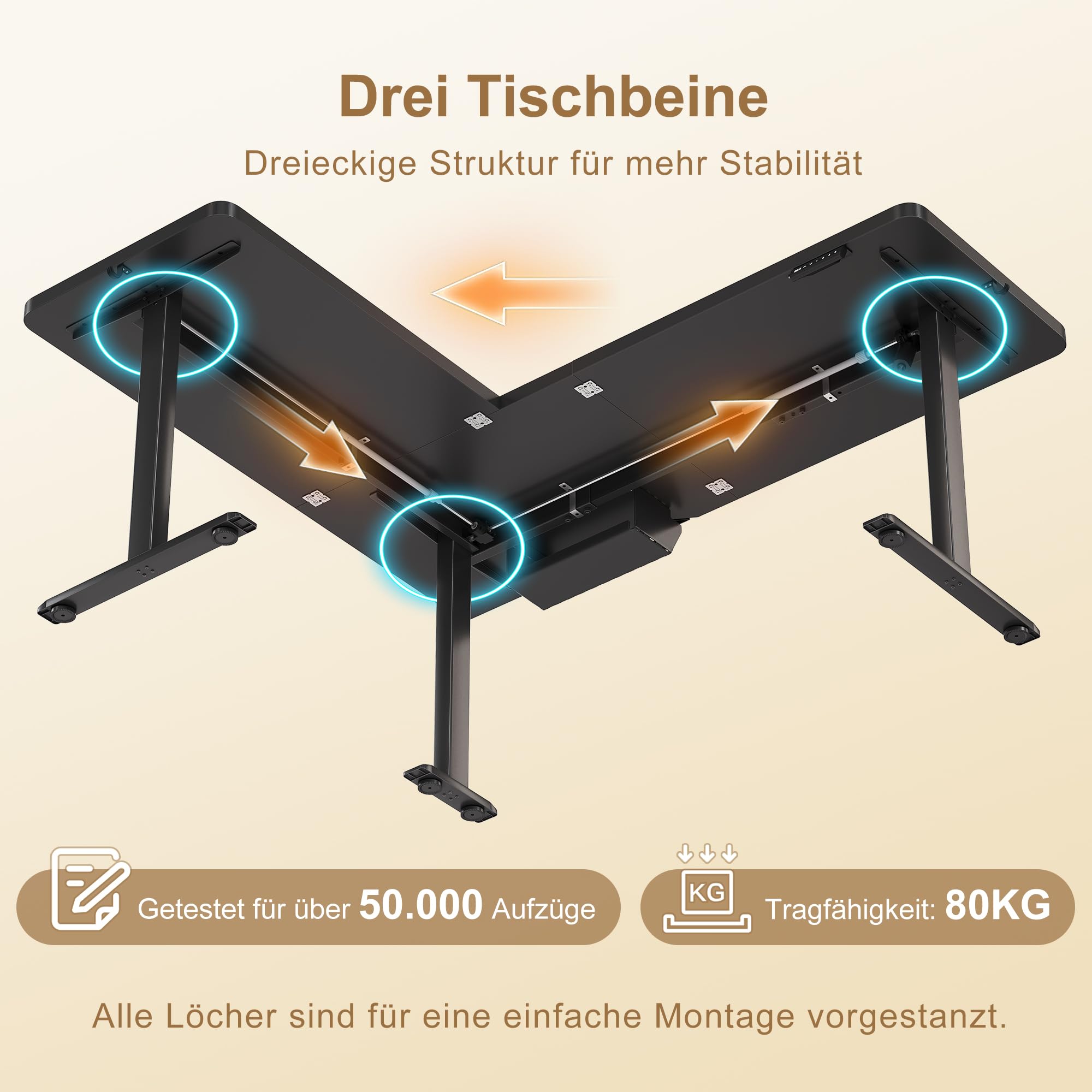 TRIUMPHKEY L-förmig Höhenverstellbarer Schreibtisch Elektrisch mit 3 Memory-Steuerung, 160 x 140cm Eckschreibtisch mit Kabelmanagement und Haken, Ergonomischer Computertisch Schwarz