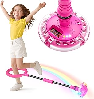 Springring Foot Spinner for Children with Counter, Timer, Calorie Counter, Birthday Gifts for Girls from 6 7 8 9 Years, Battery Operated, Swing Wheel Outdoor Sports Toy for Girls 6-12 (Pink)
