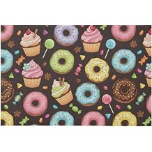 Donuts Cupcakes Candy Black Print 24"x35" Washable Area Rug for Living Room Ultra Soft Faux Cashmere Carpet with Non Slip Rubber Backing Kitchen Mat for Nursery Rooms Dorms Bedroom