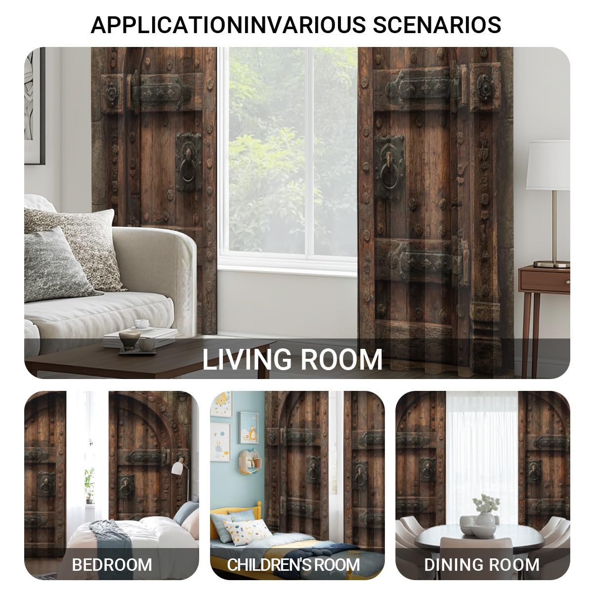 Générique Rideau Motif Porte de Grange - Rideaux Occultant Brun Ferme Rustique - pour Salon Chambre - Rideau Thermique Isolant 2 Panneaux - 117L x 183H cm fS607