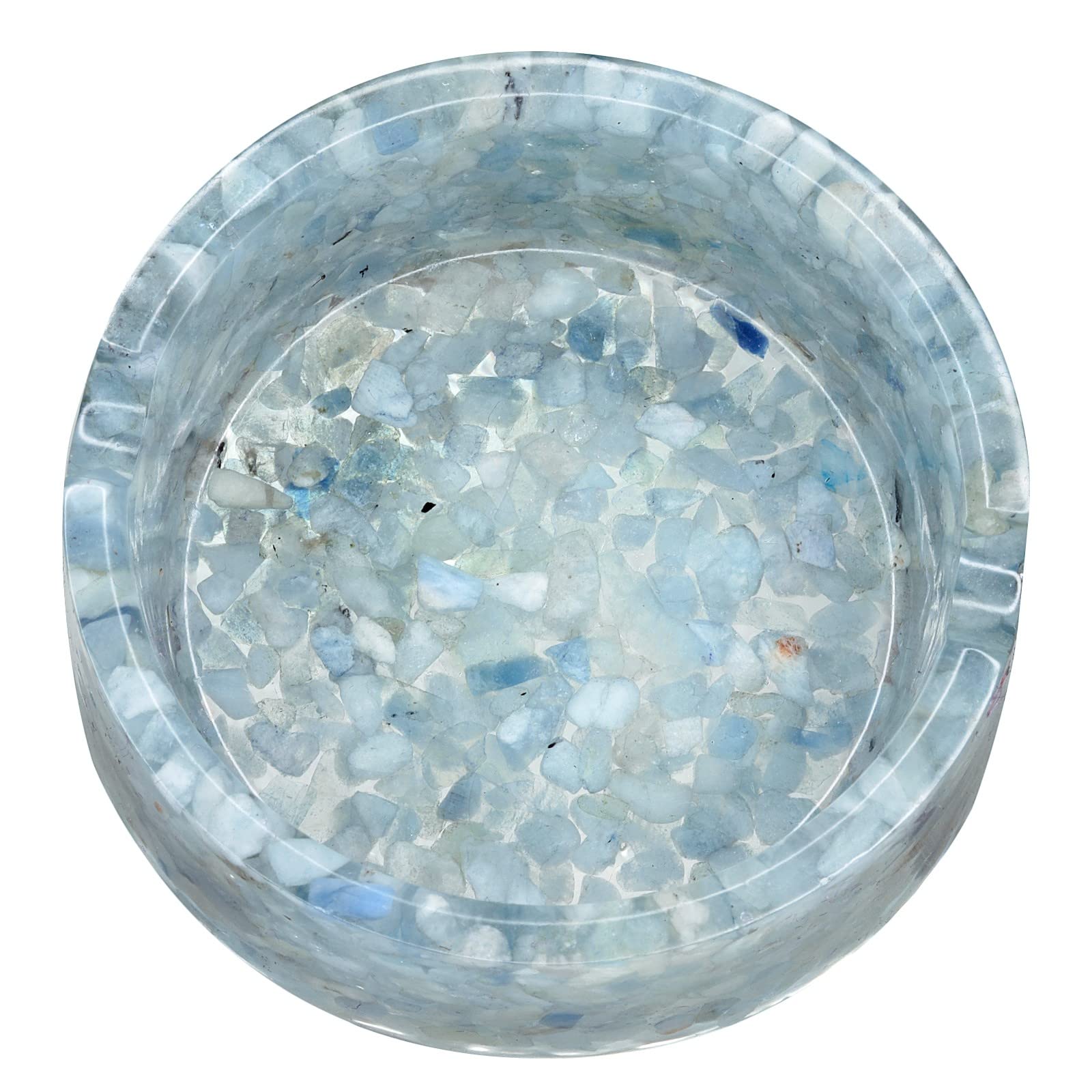 SUNYIK Orgone Crystal Healing Stone Bowl, Polished Stone Jewelry Decorative Tray Plate Key Bowl Collectible Trinket Ring Coin Key Dish for Home Office Tabletop Decoration, Round-Aquamarine