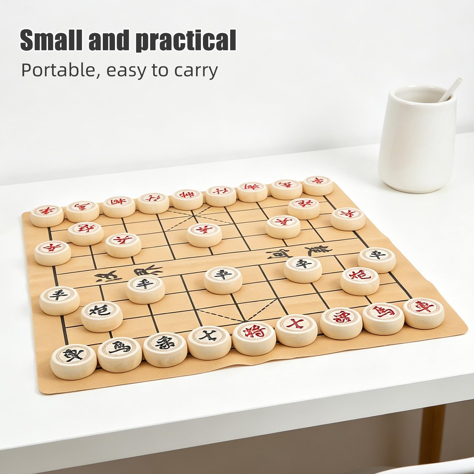 1 set di scacchi cinesi in legno con scacchiera in similpelle e custodia - Set Xiangqi da viaggio - Gioco da tavolo di strategia cinese educativo per principianti