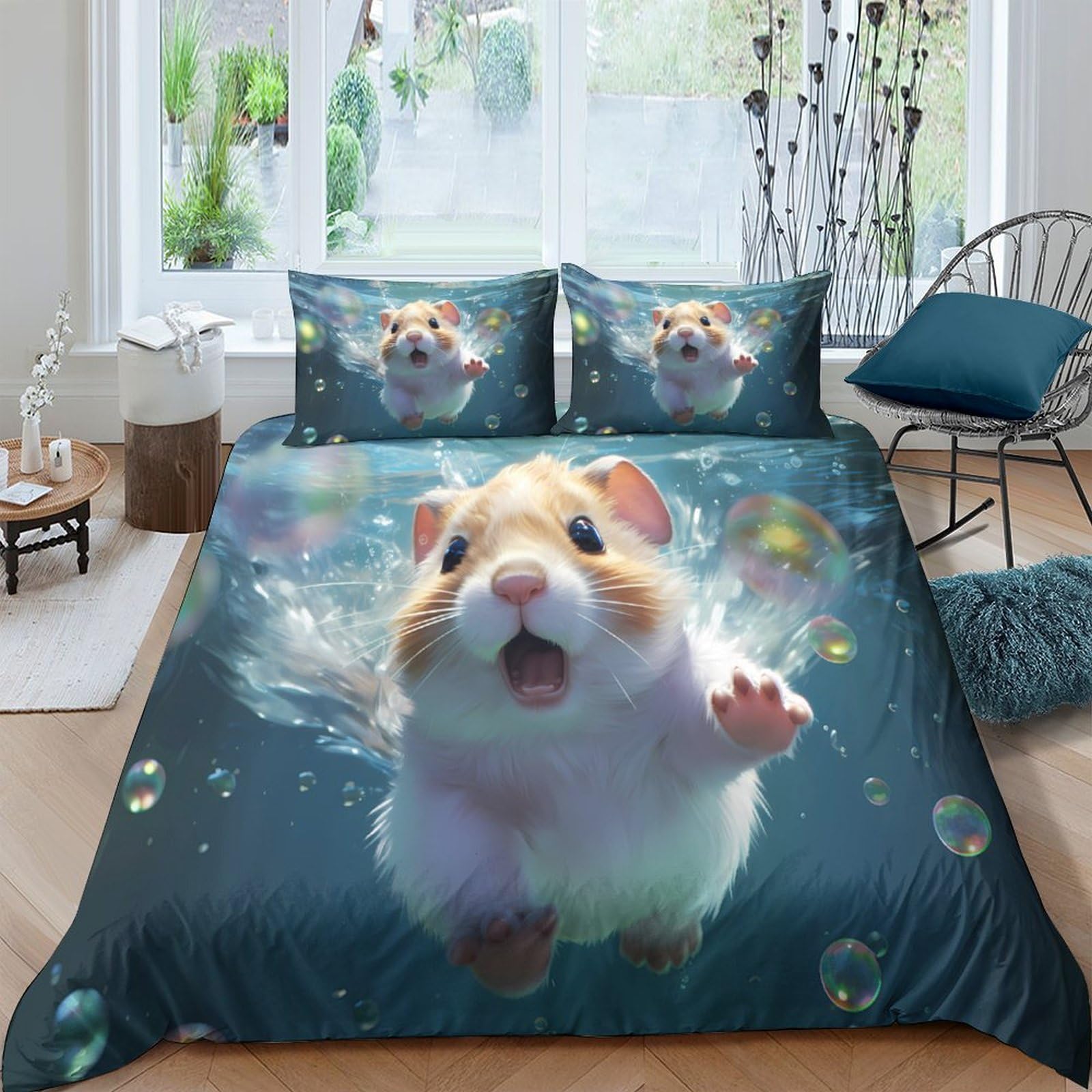 Ctjqhvkz Style-7 3D Printed Cute Hamster Fitted Sheet Microfiber Soft Cartoon Animal Bed Cover For Bedroom Dorm Mattress Decor Single（135X200cm）
