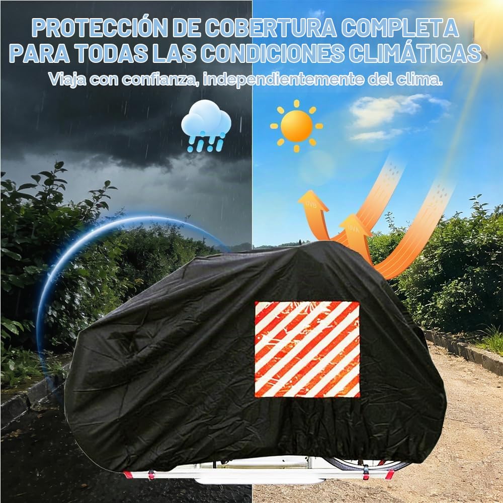 Funda Bicicleta Impermeable, 420D Oxford Funda Bicicleta Exterior con Cuerda de 2.6m, FundaBicicleta Autocaravana para Camping Autocaravana Portabicicletas Trasero (Negro)