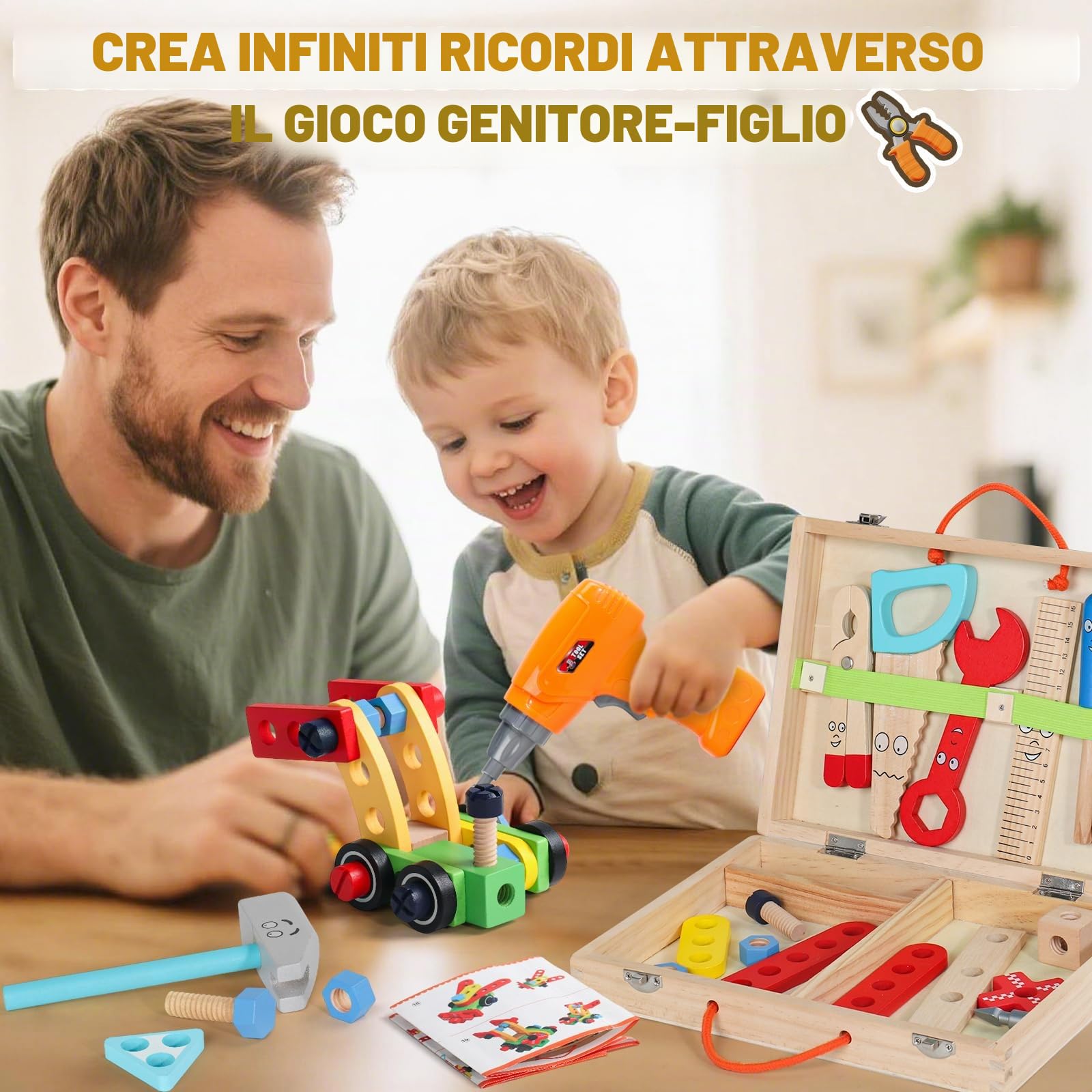 Giochi Bambino 3 Anni cassetta attrezzi bambini con Trapano Giocattolo，Giochi Educativi Giocattoli Bambino 3 4 5 Anni Regalo