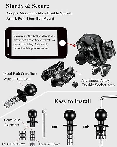 Miniatura 7 de BRCOVAN Soporte antirrobo para teléfono de horquilla para motocicleta con amortiguador de vibraciones bloqueo 1s apto para cámara Tamaño ajustable