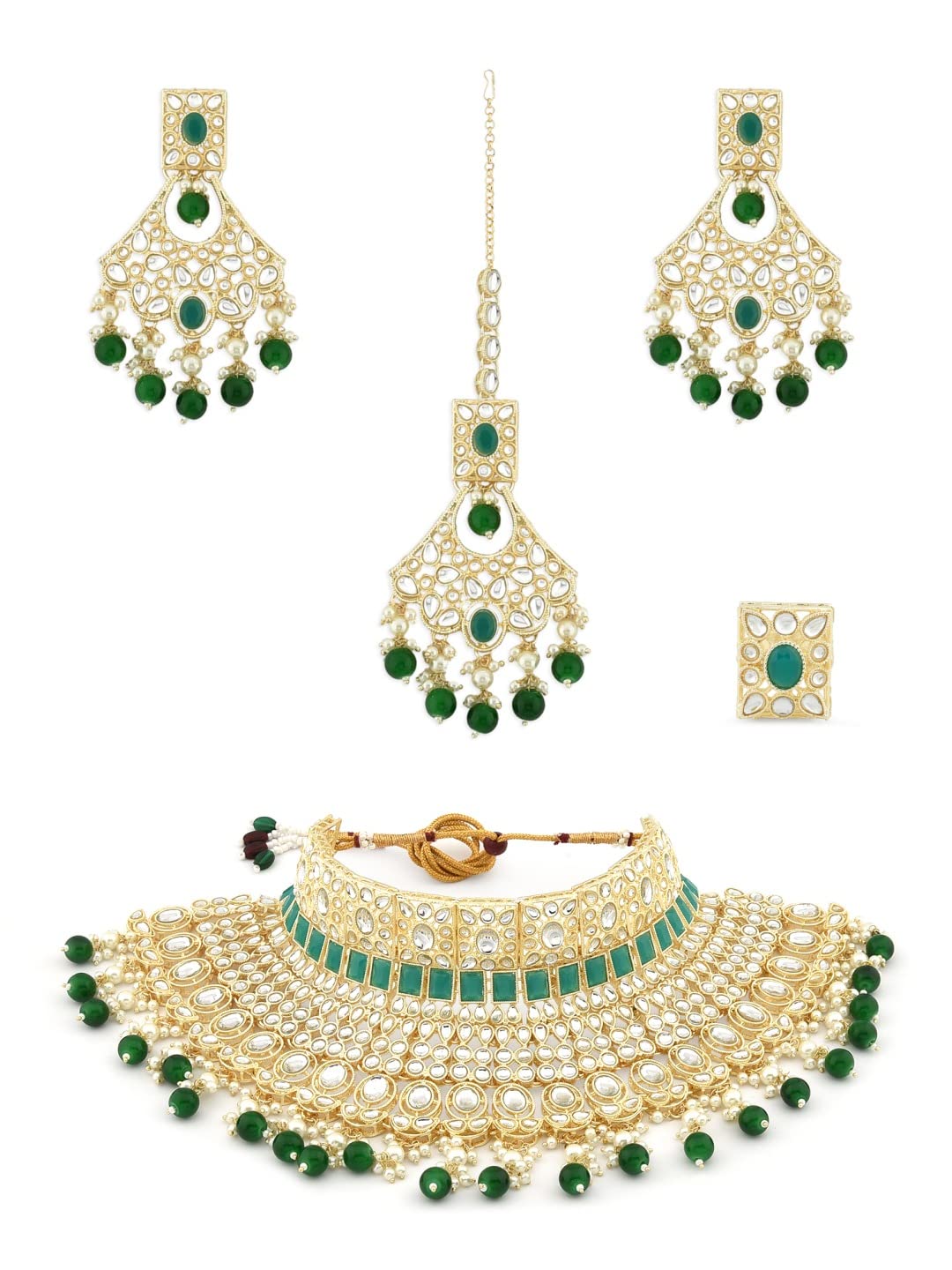 ZAVERI PEARLS Green Bridal Kundan Choker Necklace Earring Maangtikka & Ring Set For Women-ZPFK12219 (B09RSSWX42) Amazon Price History, Amazon Price Tracker