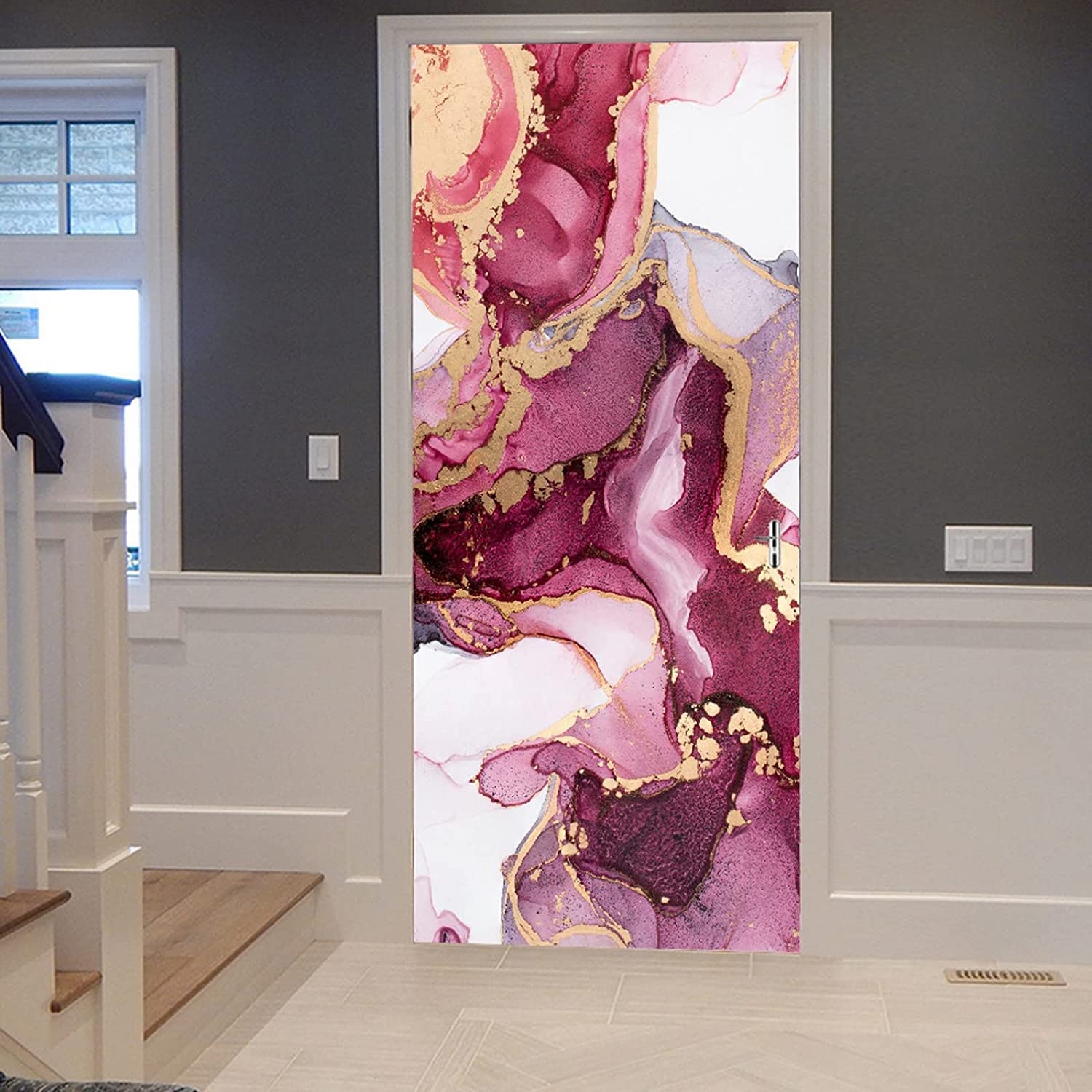 3D Texture Marbre Porte Murale Auto-Adhésif Porte Autocollant Affiche Papier Peint Art Wall Sticker Photo 90 X 200 Cm Pour Salon Chambre Salle De Bain Cuisine Bureau Pvc Porte Amovible Décoration