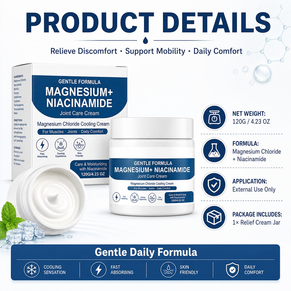 Magnesium Niacinamide Relief Cream, Cooling Body Cream, Fast Absorbing — Amazon image 5
