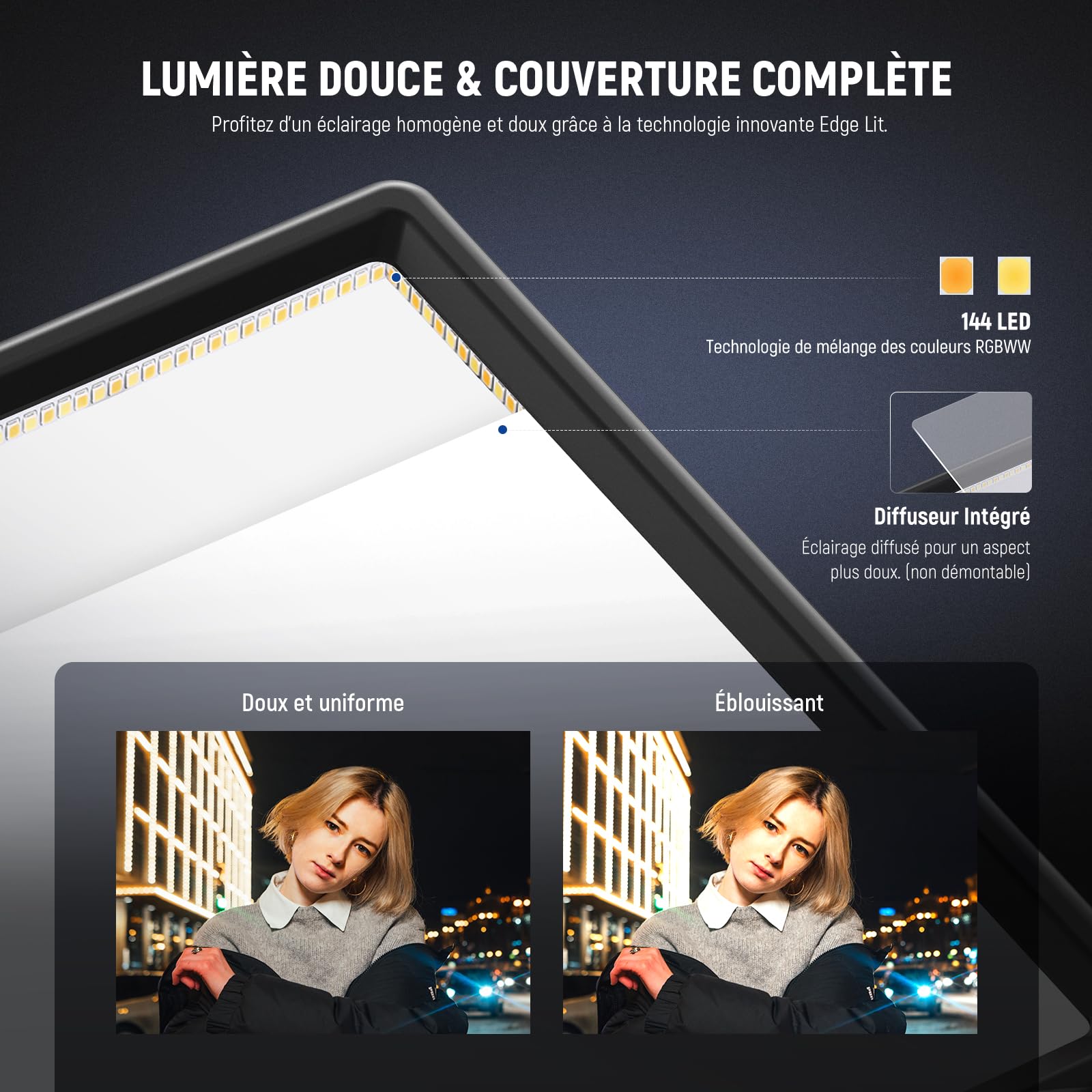 NEEWER Panneau Lumineux 192 LED, 20W Lumière Soft Ultra-Fine Bicolore Dimmable pour Caméra DSLR, Batterie Lithium Intégrée 8000mAh, 3200-5600K CRI97+ Éclairage pour Photo, Vidéo, Streaming en Direct