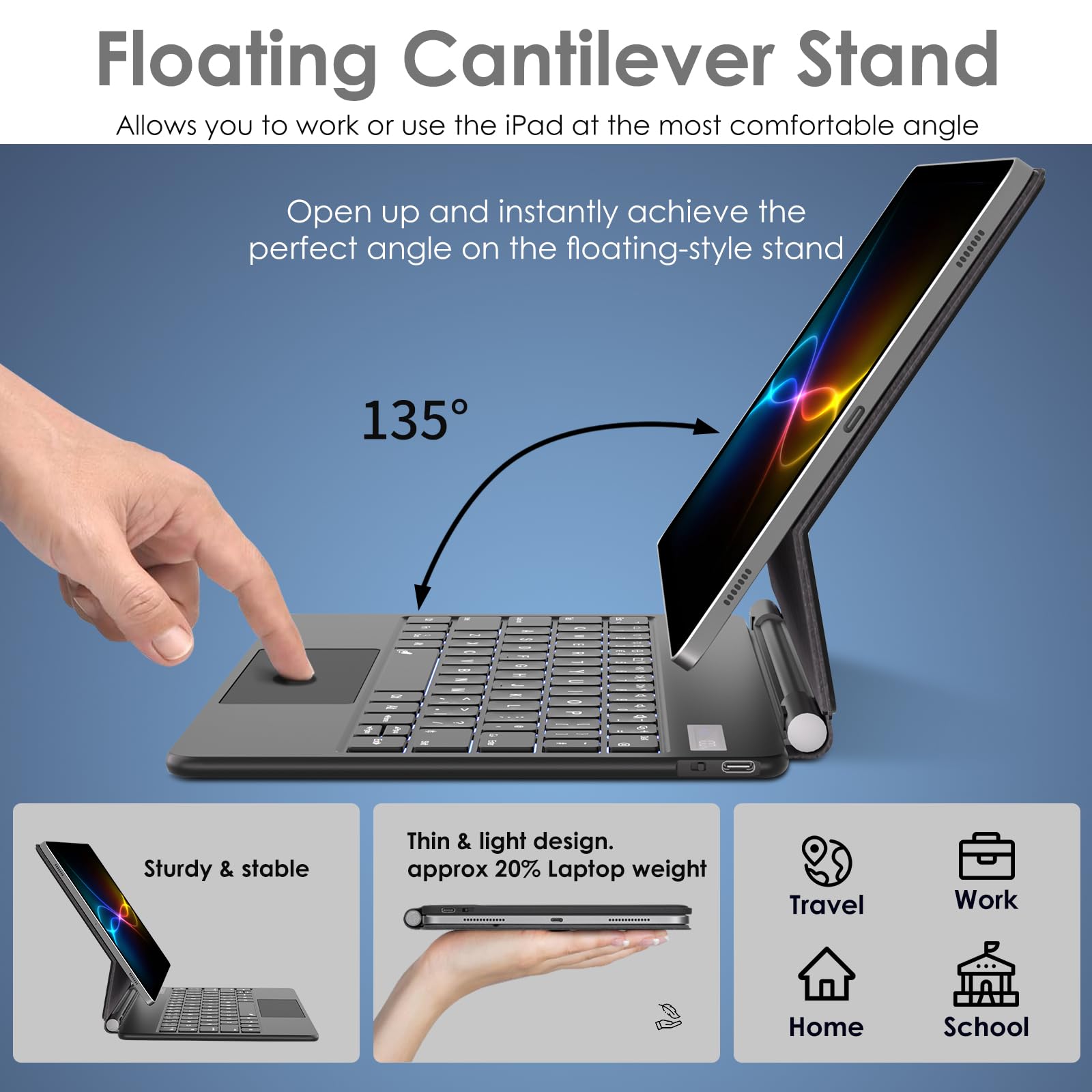 TECHGEAR Funda con teclado para Samsung Galaxy Tab S11 S9 S8 S7 de 11 pulgadas S10 Lite/S9 FE/S10 FE 10.9 pulgadas, soporte flotante magnético, trackpad, retroiluminación de 7 colores, QWERTY del