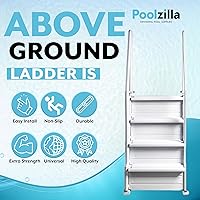 Vista 8 de Poolzilla Escalera de piscina premium para piscinas sobre el suelo, escalera montada en cubierta con pasamanos dobles, para piscinas sobre el suelo
