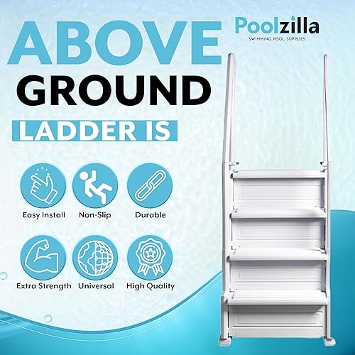 Miniatura 8 de Poolzilla Escalera de piscina premium para piscinas sobre el suelo, escalera montada en cubierta con pasamanos dobles, para piscinas sobre el suelo