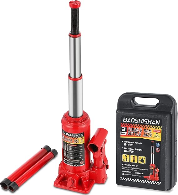 BAOSHISHAN 3 Ton Bottle Jack Double Ram 61/2" to 161/2