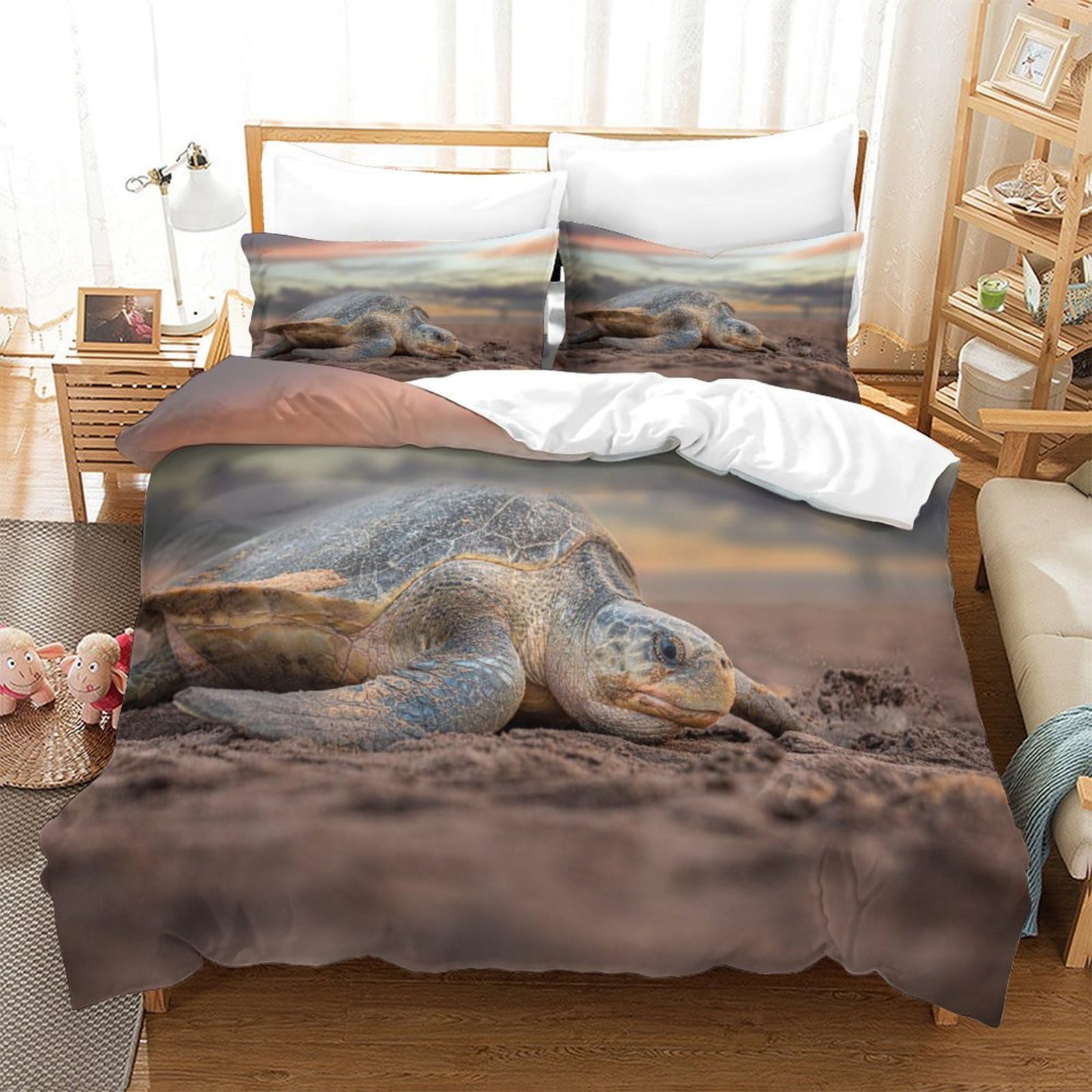 P1s9u7w5y Sea Turtle-8 3D Printed Wildlife Animal Microfiber 3Pcs Duvet Cover Set Nature Scene Bedding Set King（220X240cm）