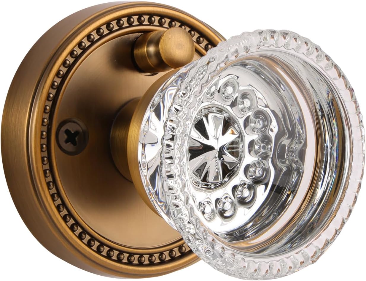 Bak Bo Antique Brass Crystal Door Knobs Interior Vintage Glass Door Knobs with Lock Privacy Door Knob for Bedroom and Bathroom Zinc Alloy 1 Pack AB-A-1