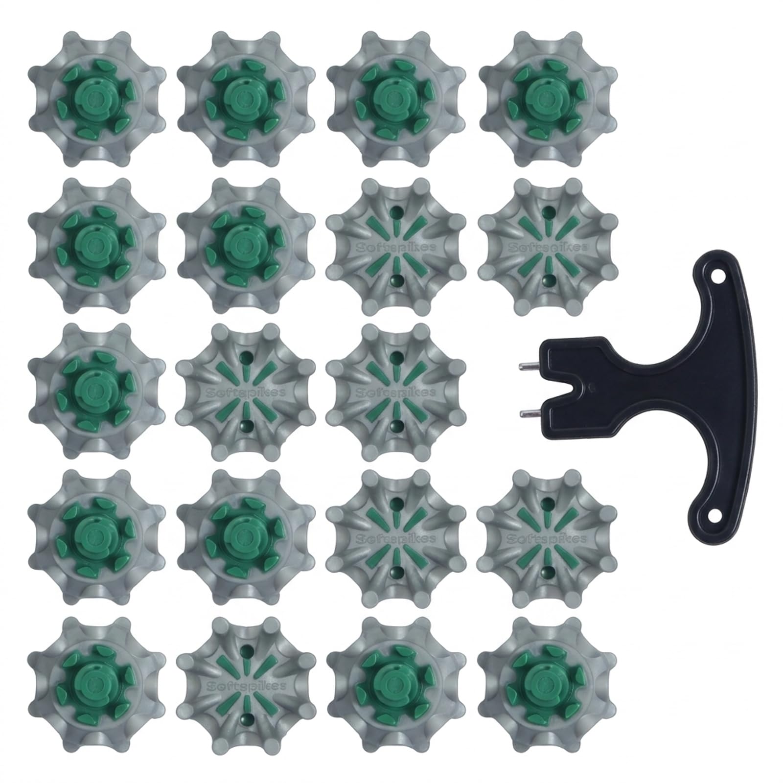 Oiieco 20 PCS Golf Shoe Spikes Fast Twist Replacement with Wrench, Fast Lok Twist 3.0 Compatible Golf Cleats, Soft Rubber Anti Slip Golf Shoe Studs for FootJoy Golf Shoes (Grey-Green)