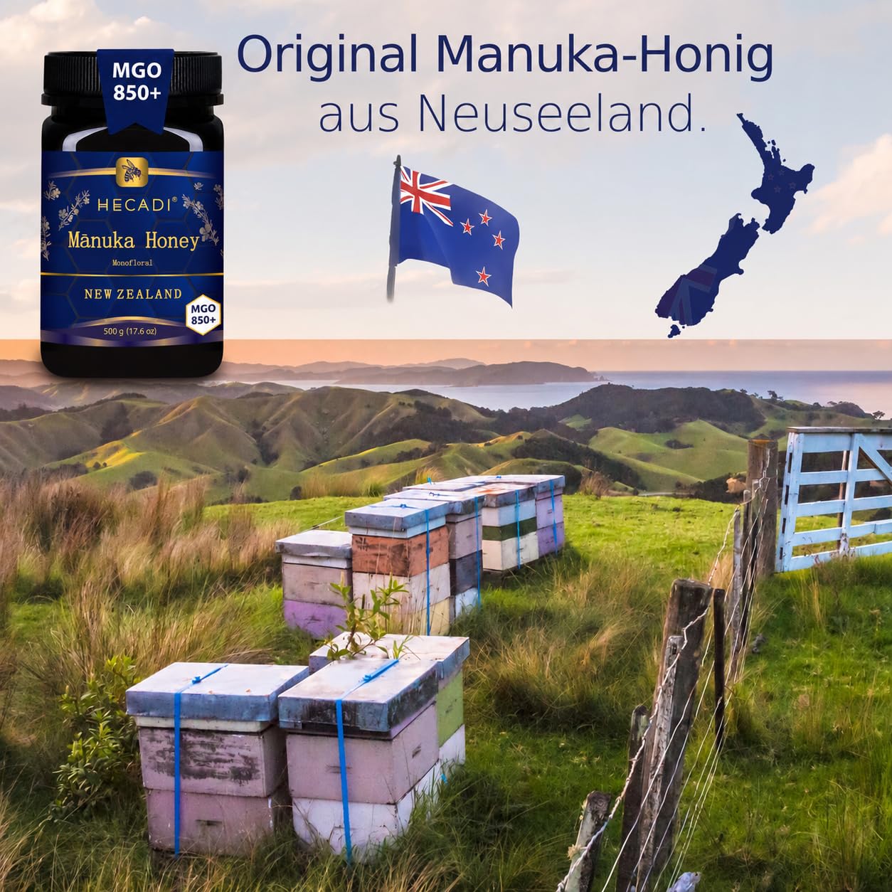 Manuka Honig 850+ MGO Hecadi® I Original Honig aus Neuseeland I mit zertifiziertem und Garantiertem Inhalt von MGO I 500 g