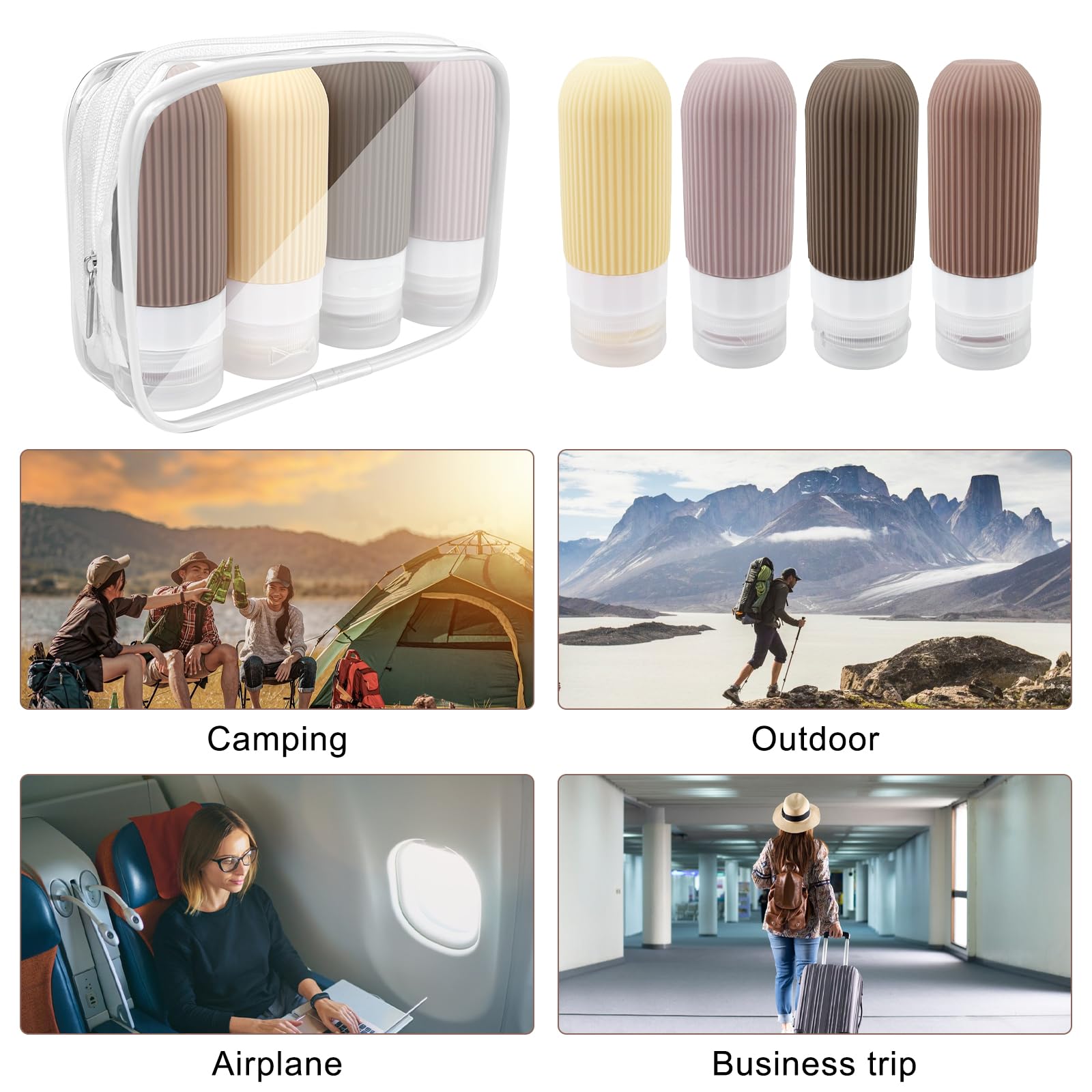 Newpop Contenitori da Viaggio Per Liquidi(4Pcs), Kit Bottigliette Aereo Prodotti Igiene Travel, 4 Pezzi Flaconi in Silicone 100 ml Set, Bagno Boccette Contenitore Bottiglie Shampoo da Viaggio