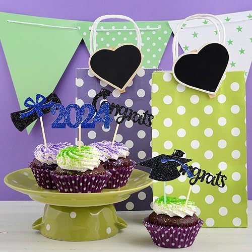 Miniatura 7 de Chinco Paquete de 100 adornos para cupcakes de graduación 2024, tapas de graduación, aperitivos de alimentos, decoraciones de fiesta de graduación,