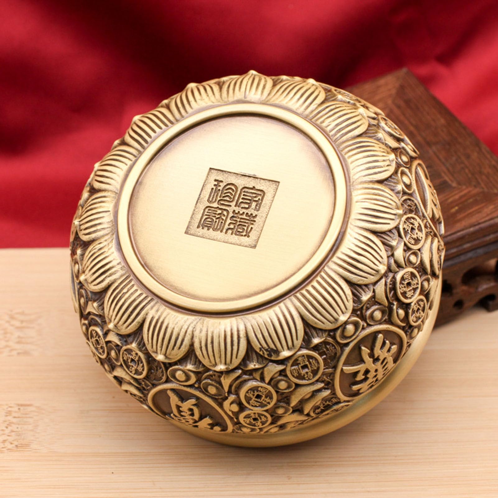 Mosiężna miska na pieniądze Feng Shui, podstawa wlewki do ołtarza narożnego bogactwa, biurko, dom, dekoracje Feng Shui, przyciąga codzienną fortunę,15CM
