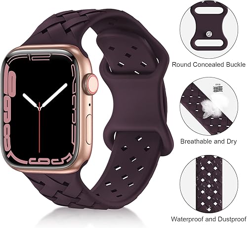 Miniatura 9 de Paquete de 5 correas de silicona suaves compatibles con Apple Watch Band de 1.496 pulgadas, 1.575 pulgadas, 1.614 pulgadas, 1.654 pulgadas, 1.732