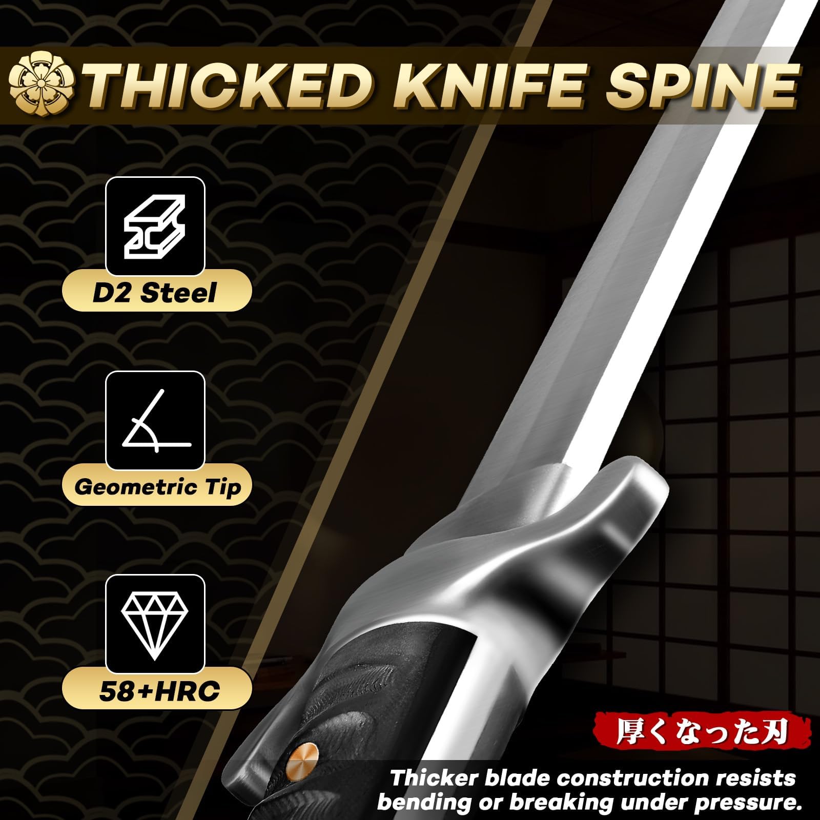 Japaknives Cuchillo de Supervivencia Tanto Japonés para Exteriores Afilado con Funda Acero D2 Hoja Fija de 5 mm de Espesor con Funda Grabada Fénix Coleccionismo Regalo para Hombres