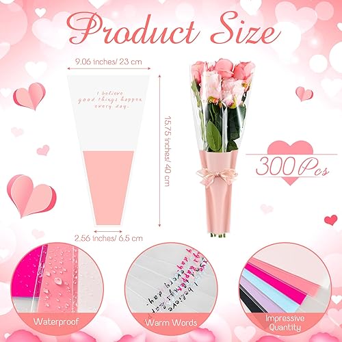 Miniatura 3 de Chivertion 300 fundas de flores para el día de San Valentín para ramos, bolsas de ramo de flores transparentes, bolsa de plástico desechable, funda