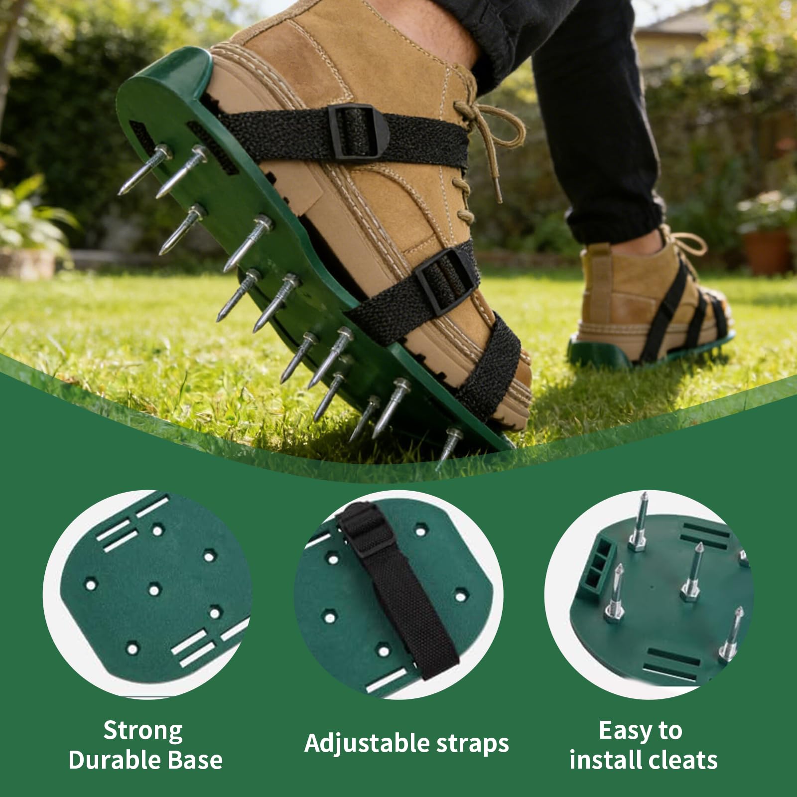 Chaussures aératrices de pelouse, chaussures à clous, pour aérateurs de pelouse et scarificateurs, avec fermeture et clous pré-montés, pour l'entretien du jardin et comme chaussures de chape