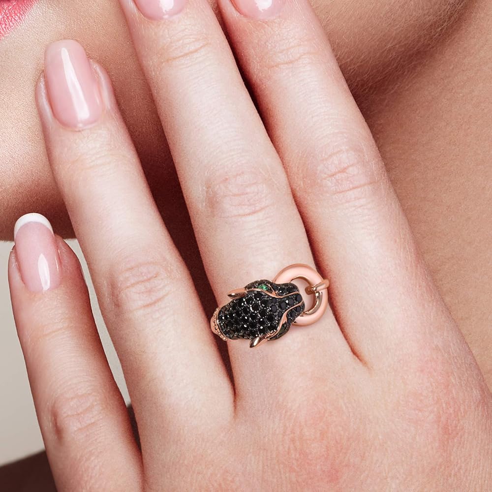 Panther Ring Sterling Silver - Leopard Design With Green Spinel & Cubic Zirconia, 925 Silver, Rose Gold Plated - View #6