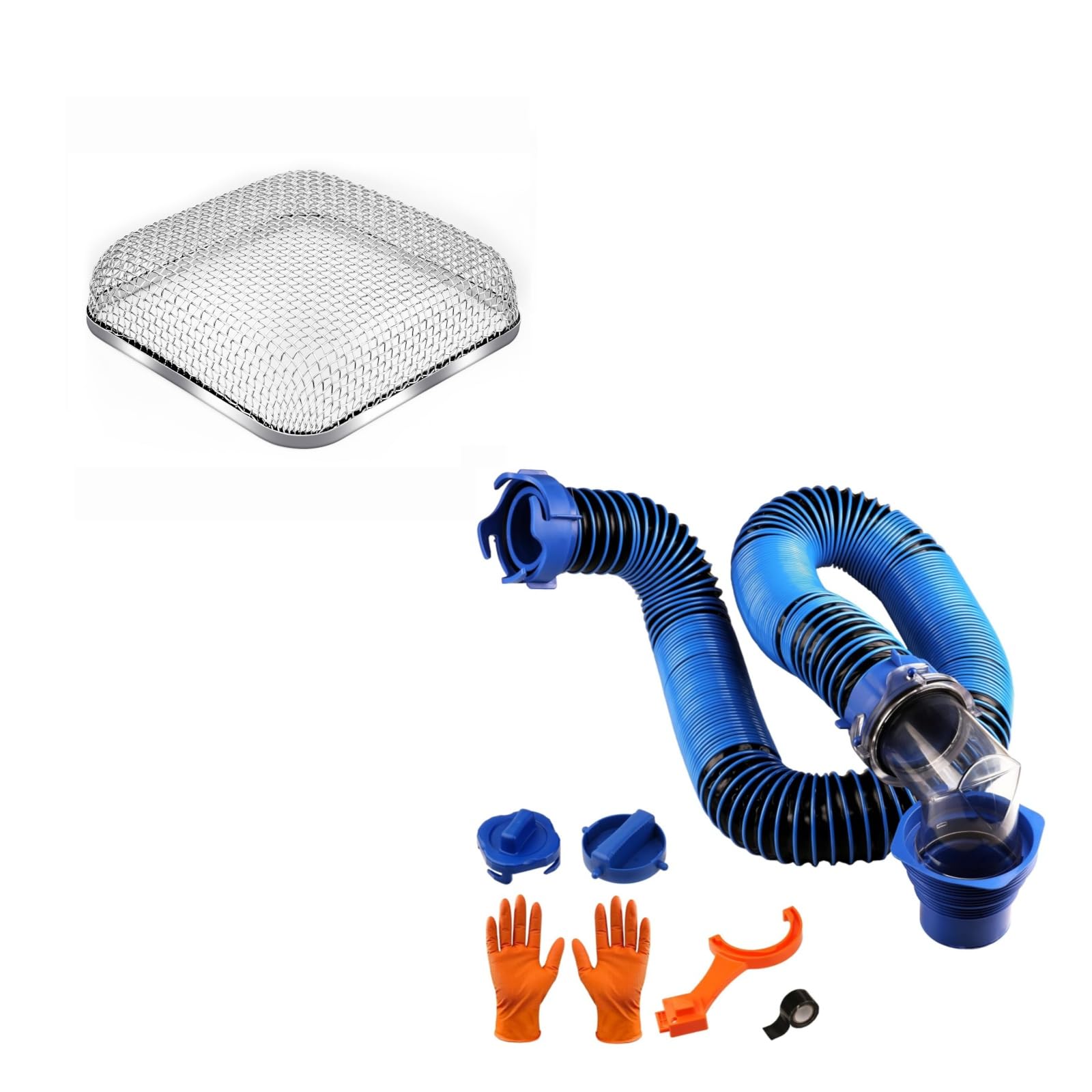 SheeChung RV Furnace Vent Screen, Flying Insect Screen Water Heater Cover for Camper, 4.5 x 4.5 x 1.3 Inch and 10FT RV Sewer Hose Kit, Sewer Hose for RV Camper, Heavy-Duty Camper Waste Hose