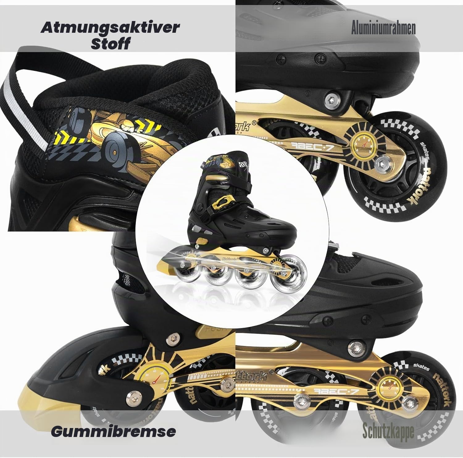 Nattork Inline Skates für Kinder und Erwachsene, 4 Größen Verstellbar Kinder Inliner, Renndesign Inline Skates für Damen Herren