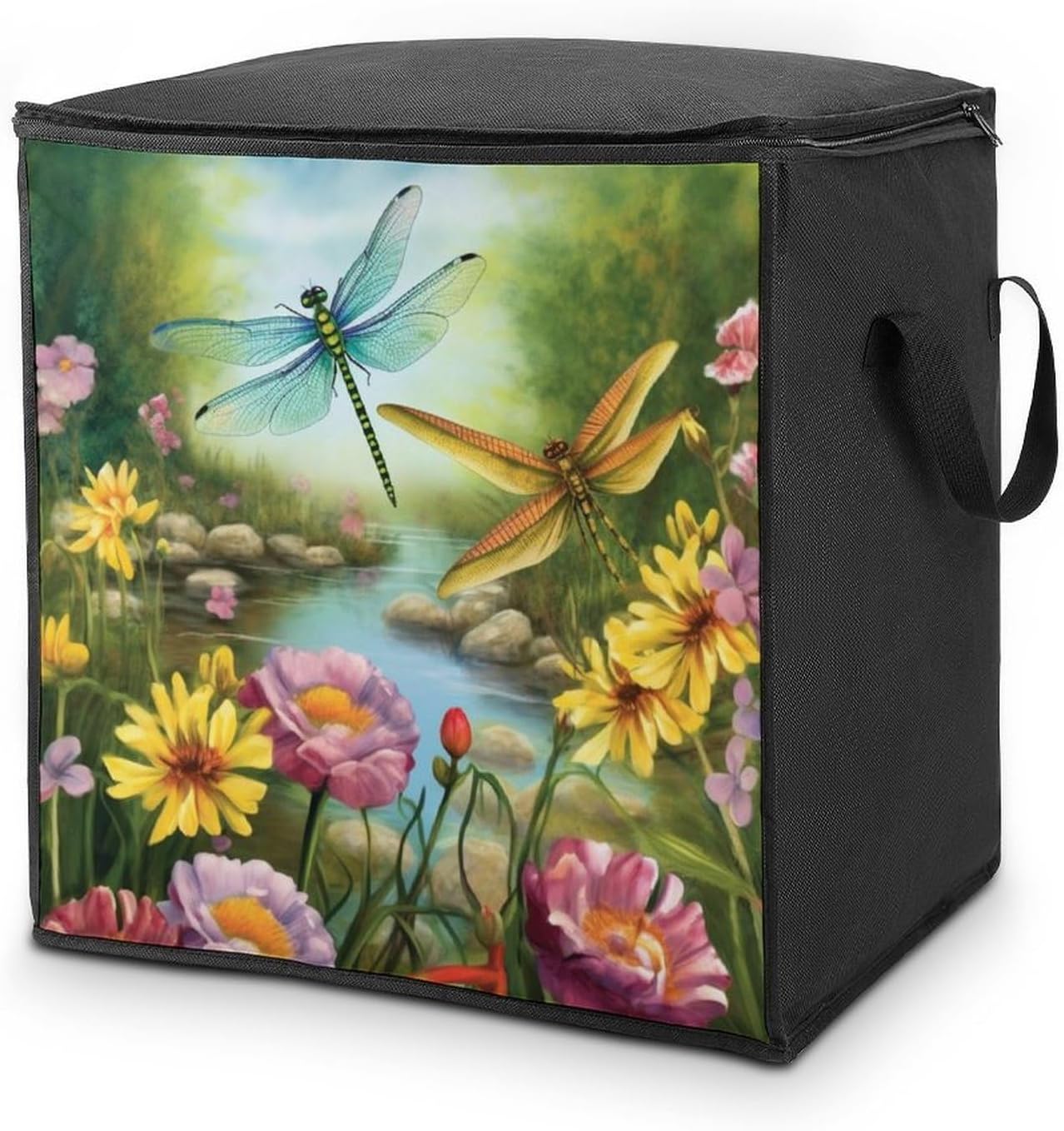 Quilt Storage Bag,Dragonfly Garden Spring Printed Large Foldable Storage Container Portable Travel Storage Bag for Blankets, Quilts, Clothes, Comforter, Bedding And Pillows