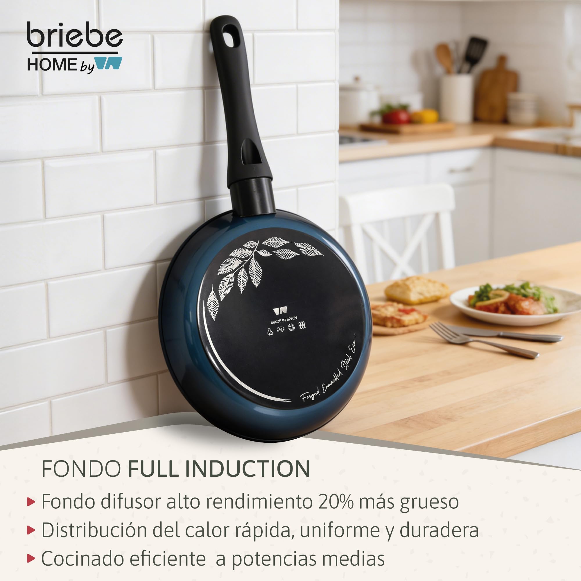 briebe MARE Juego de 3 Sartenes Inducción, Acero Forjado 20-24-28cm, Antiadherente Libre PFOA, Set Sartenes Profesionales, Alta Resistencia, Aptas Para Todo Tipo de Fuegos, Fabricadas en España