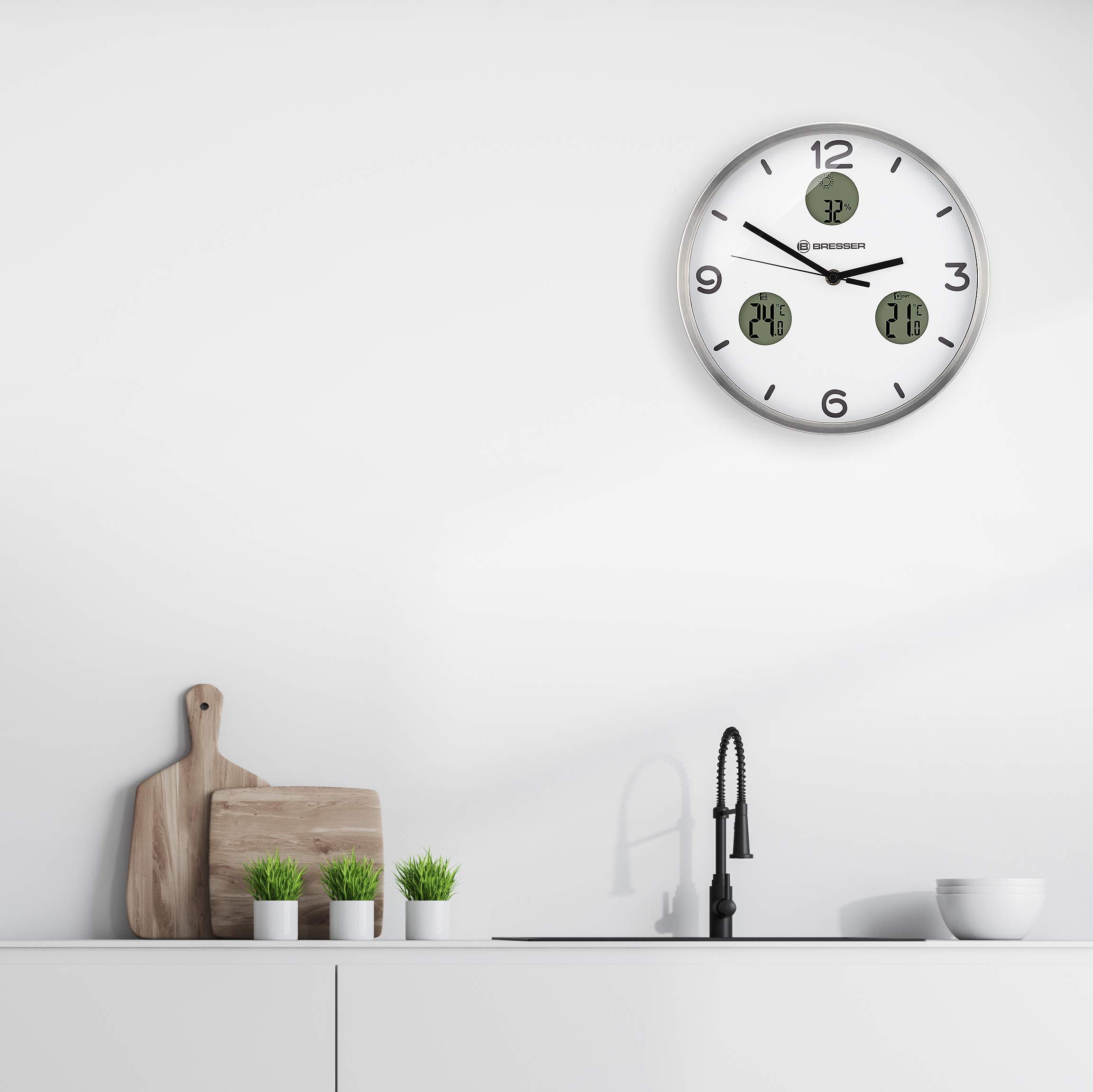 BRESSER Orologio da Parete, Bianco, 30 cm