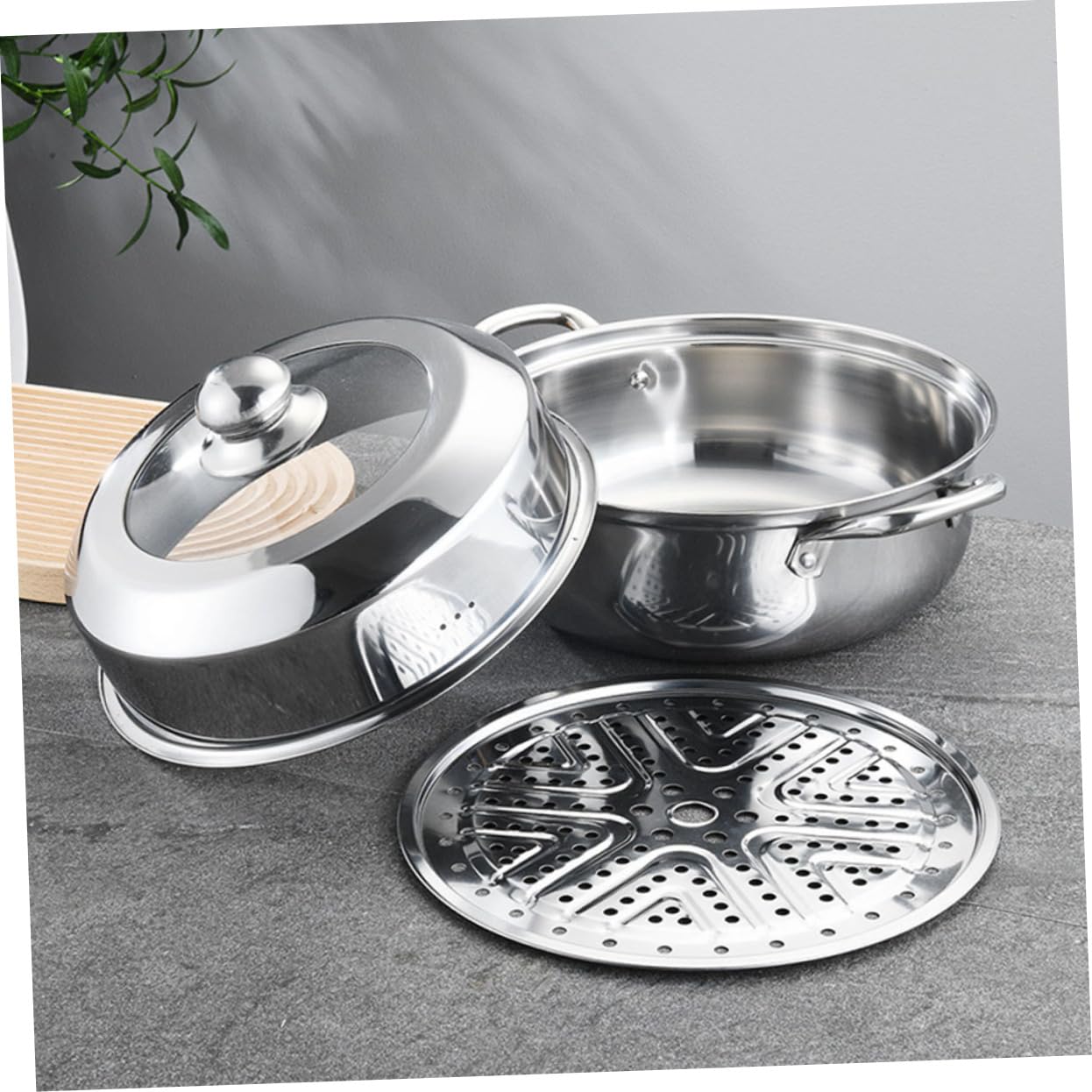 Cabilock Vaporiera in Acciaio Inox per Cottura Vapore Pentola Coperchio per Uso Domestico Compatibile Fornelli Gas e Elettrici Multifunzionale per Cibi Caldi Zuppe e Casseruole